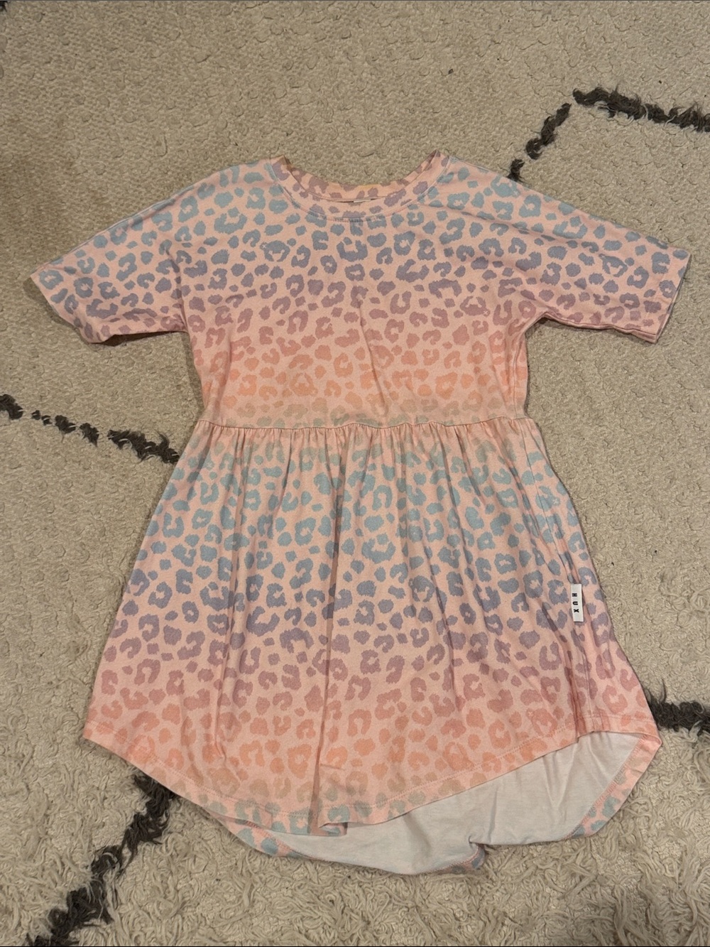 Huxbaby Size 5 Girls Pastel Leopard Hi-Low Casual Dress Pink, Peach & Light Blue